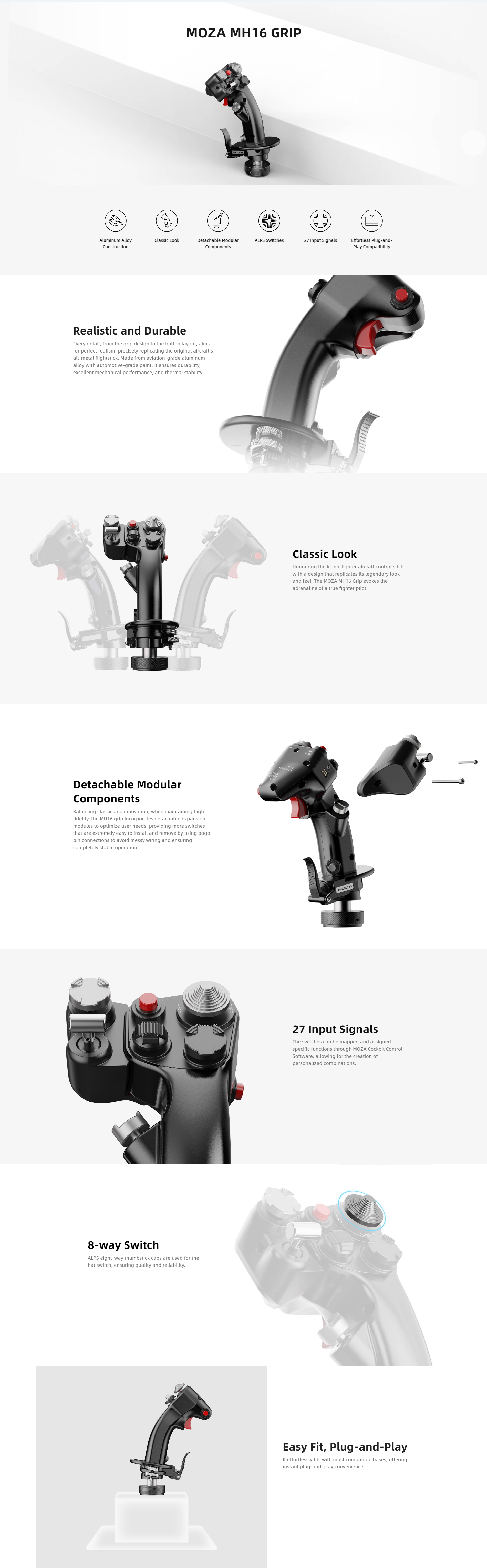 A large marketing image providing additional information about the product MOZA MH16 Flightstick - Additional alt info not provided